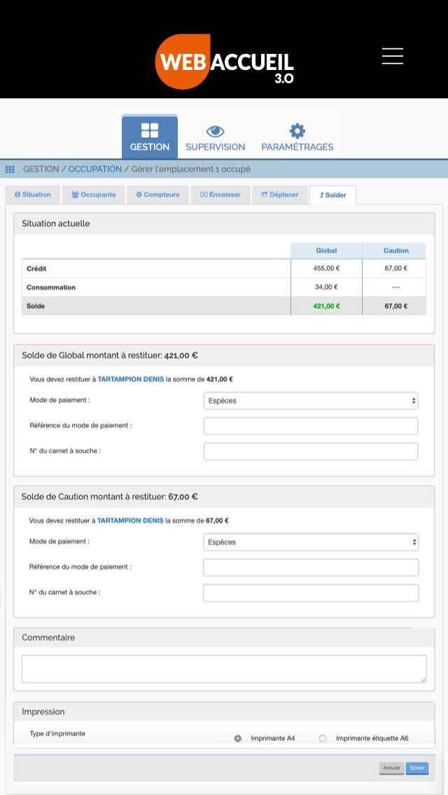 Webaccueil encaissement Webaccueil télégestion des aires d'accueil des gens du voyage prépaiement